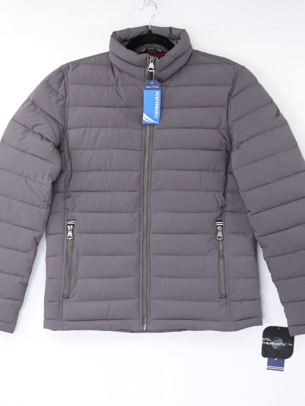 Nautica Quilted Puffer Jacket Stretch Water Resistant Metal Gray